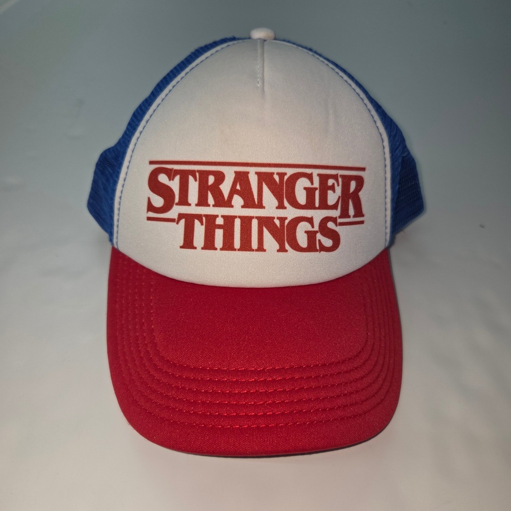 Netflix Stranger Things Trucker Hat Mens OSFM Red White Blue Logo Snapback Cap